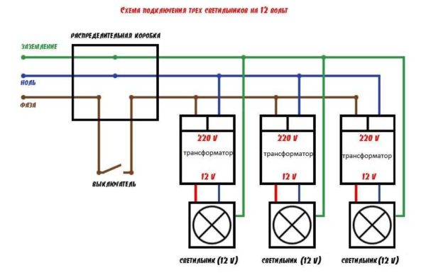 С трансформатором на каждой ветке