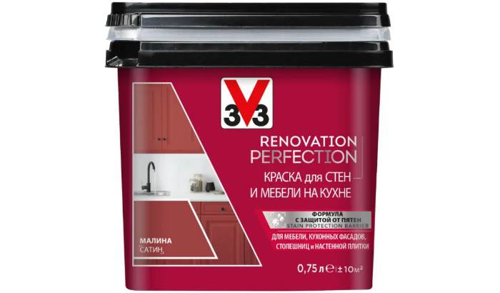 Краска акриловая для кухонных стен и мебели V33 Renovation Perfection, влагостойкая, моющаяся, полуматовая